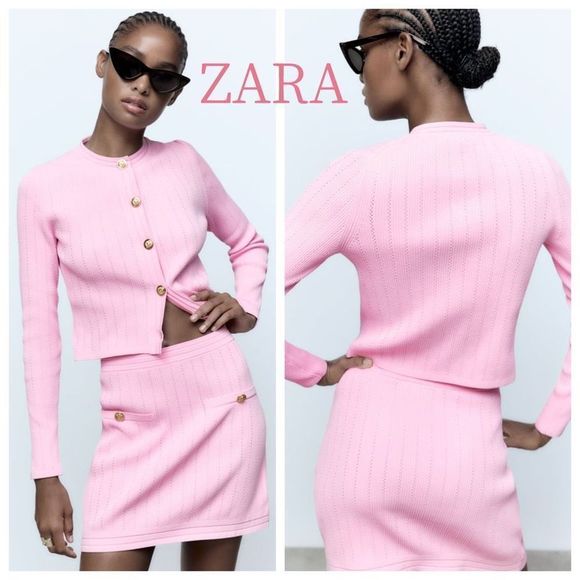 Zara Pink Knit Button Down Cardigan Sweater Women's Size M Barbiecore Academia - Picture 1 of 11